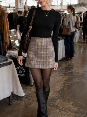 Sandro Plaid Tweed Mini Skirt Academia Preppy Sz 3